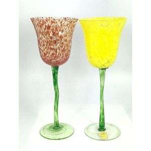 2 Vintage Royal Darwbe Hand Blown Crystal Long Stem Hand Blown Glass Multicoloor